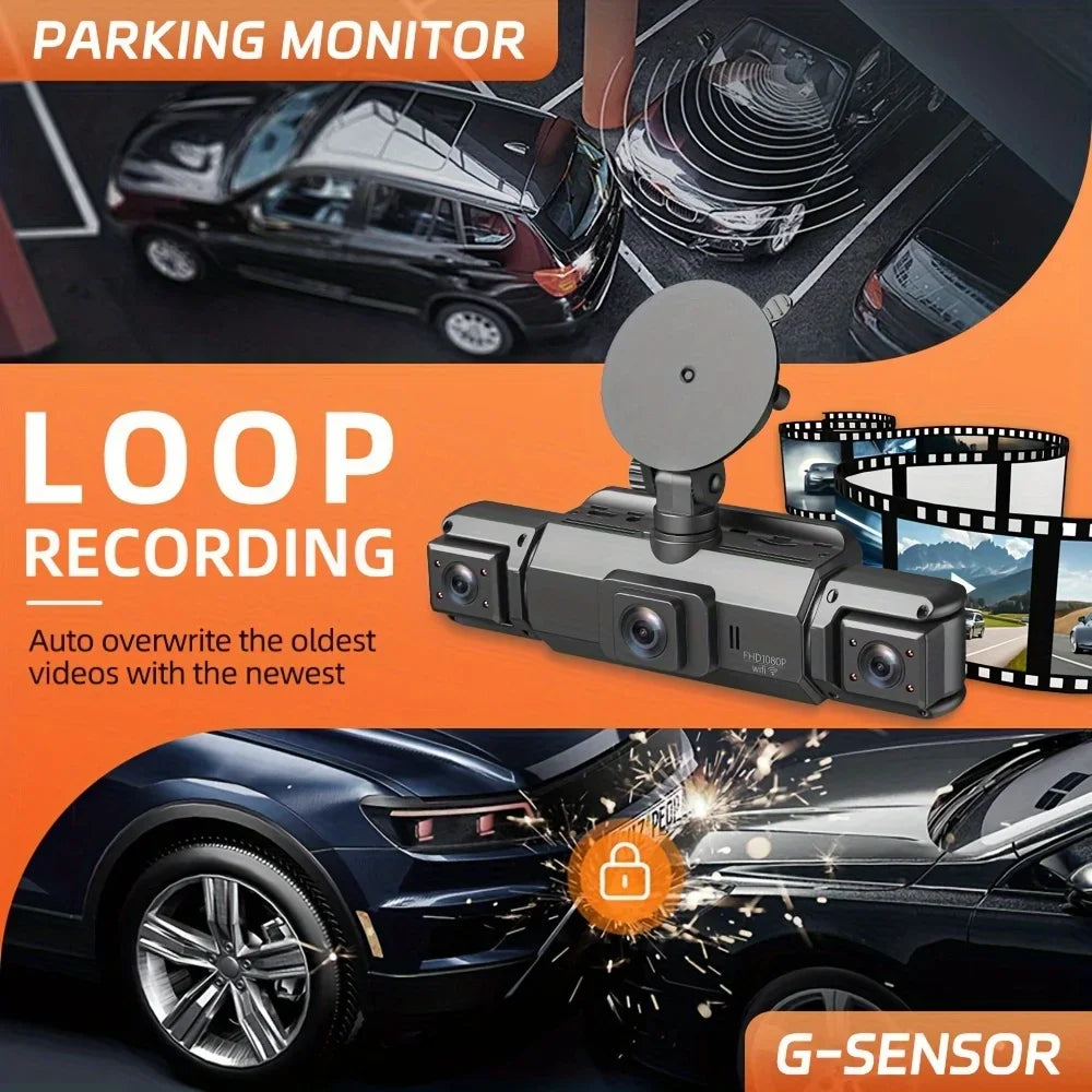Car Dash Cam 4 Channel with GPS Night Vision Wifi for Car DVR 360° Front Left Right Rear Loop Recording 24H Parking Monitor