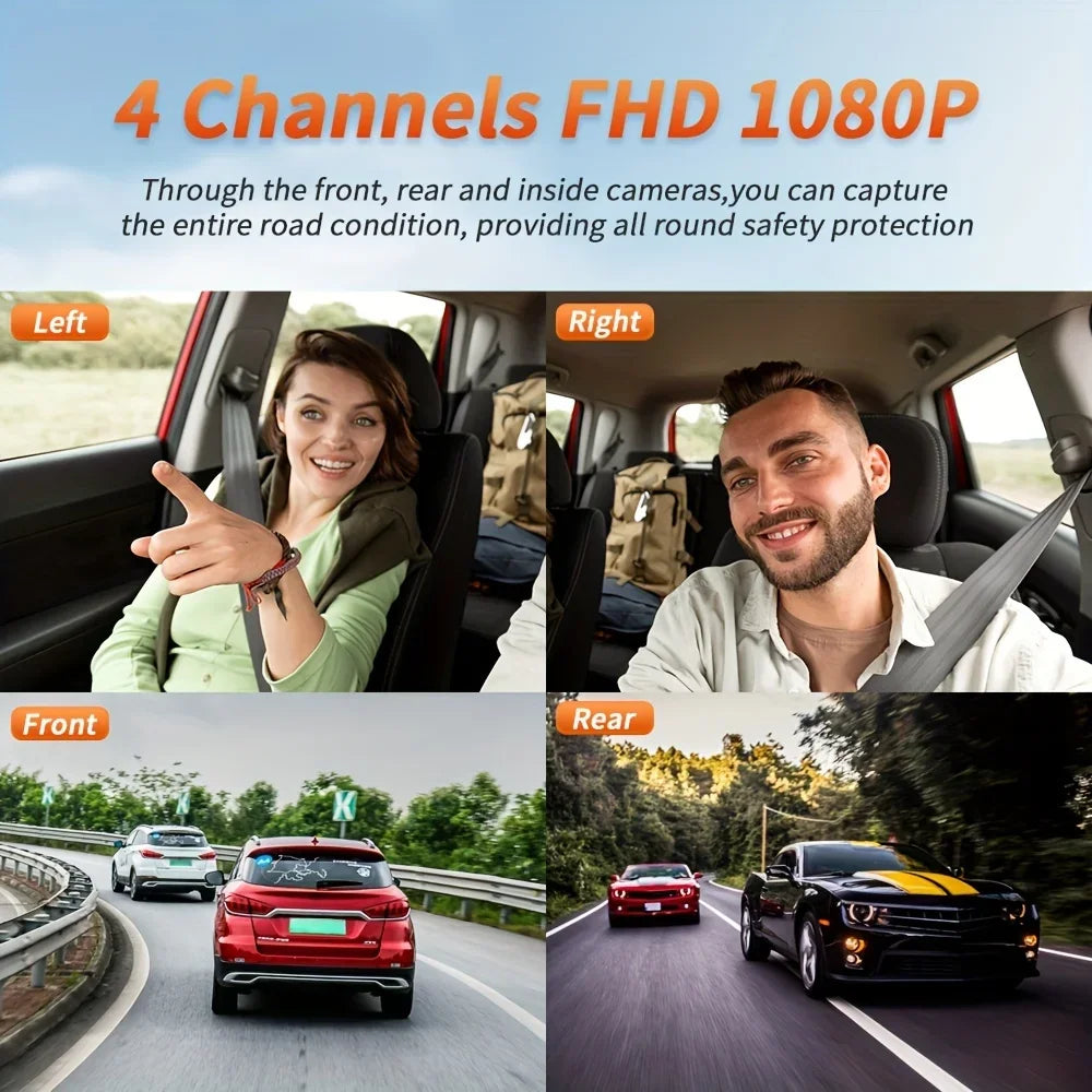Car Dash Cam 4 Channel with GPS Night Vision Wifi for Car DVR 360° Front Left Right Rear Loop Recording 24H Parking Monitor